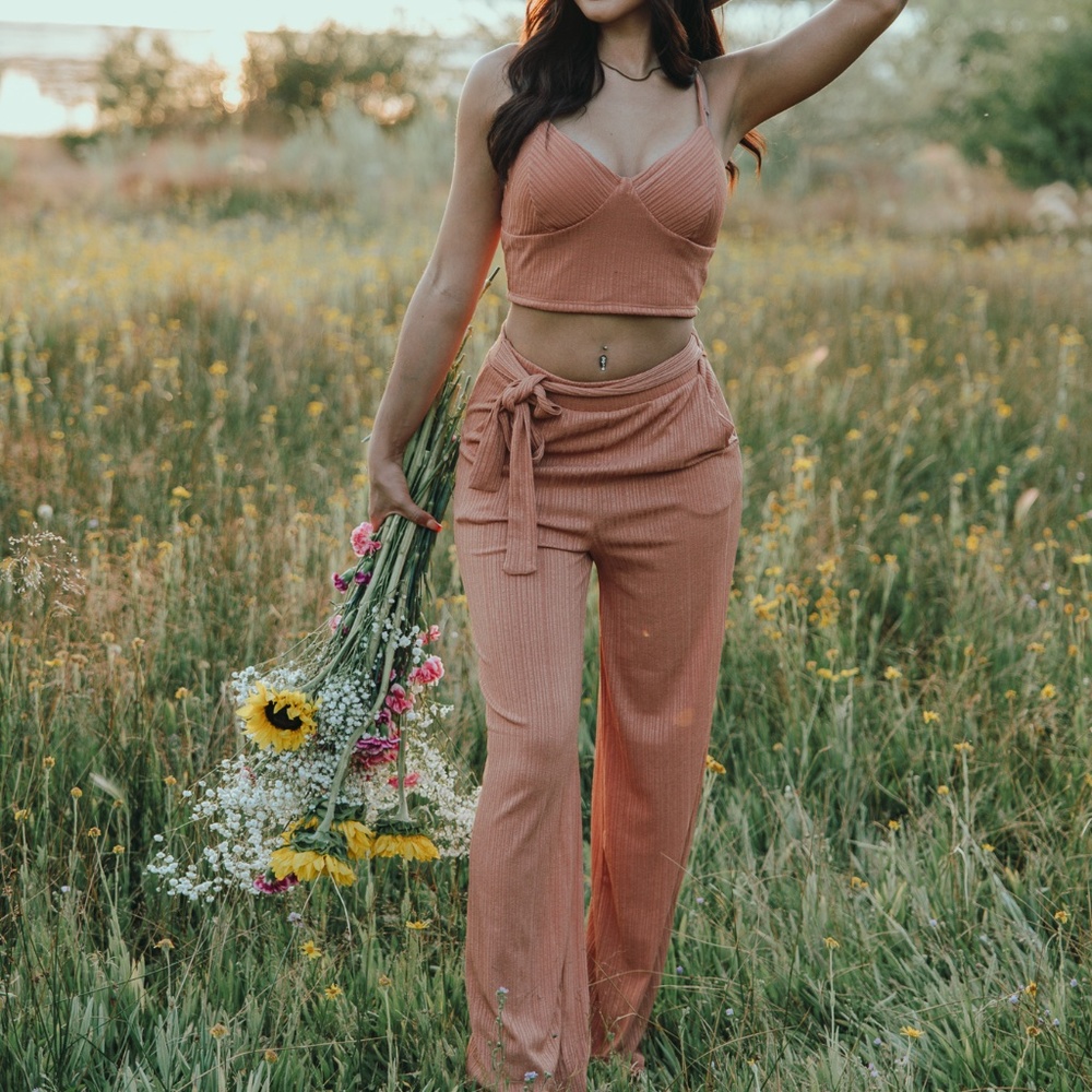 Peach 2 Piece Pants and Crop top SET